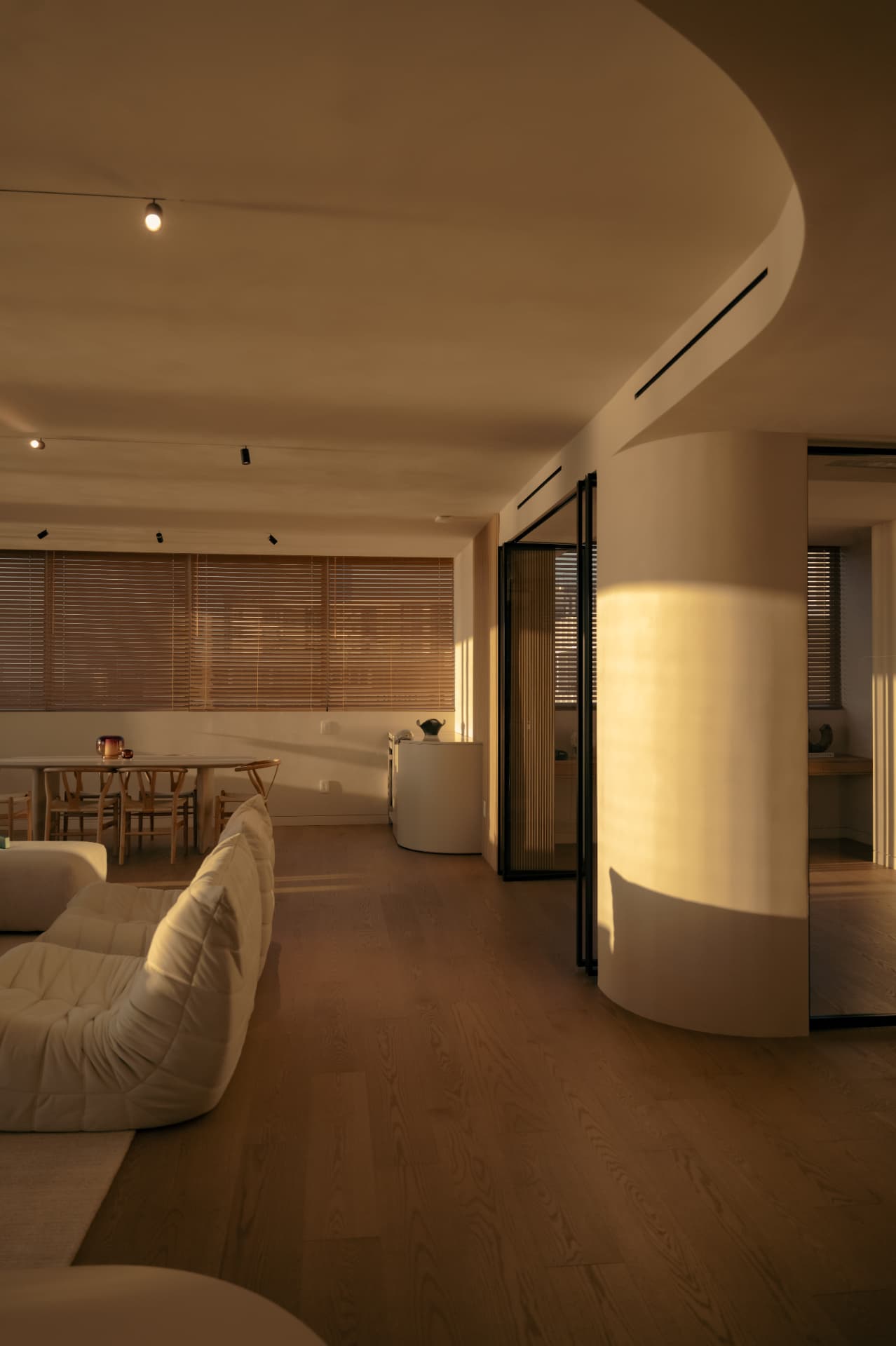 PH 11:11, living room curve in afternoon light
